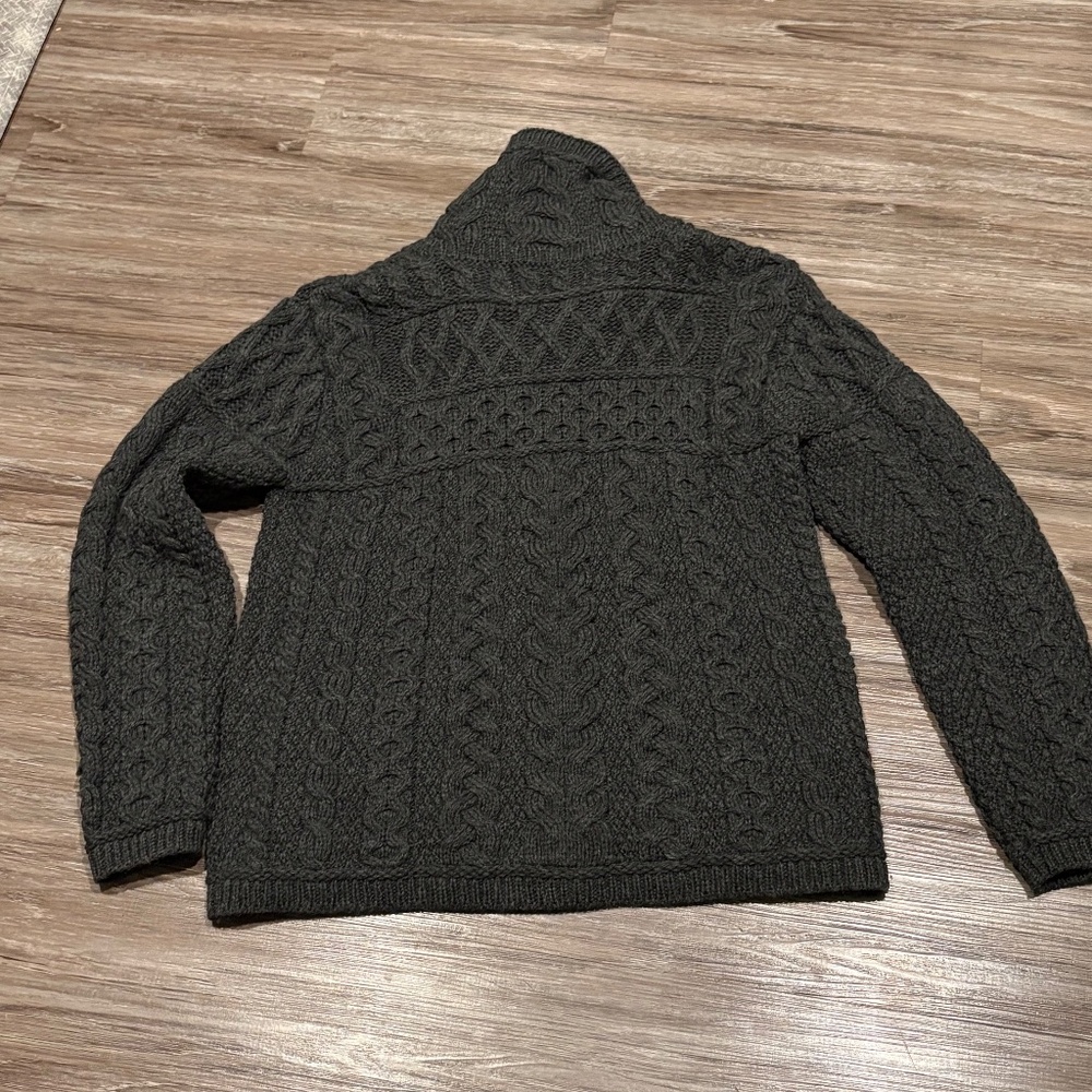 ARAN Double Collar Zip Merino Cardigan‎‎‎‎ Charcoal Gray, Sz M - Picture 10 of 10